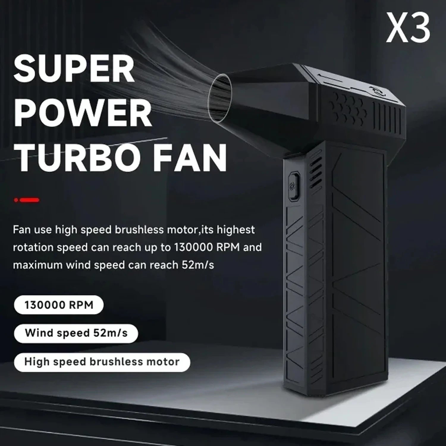 130000RPM Dust Blower Violent Fan With LED Light Powerful Handheld Rechargeable  Blower Electric Air Duster 3 Speed 52 m/s