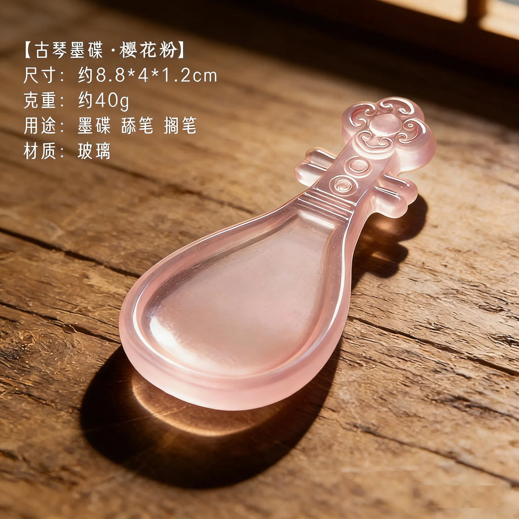 Lute and Guqin Shaped Ink Dish with Lid Chinese Calligraphy Ink Stone Traditional Stationery for Students