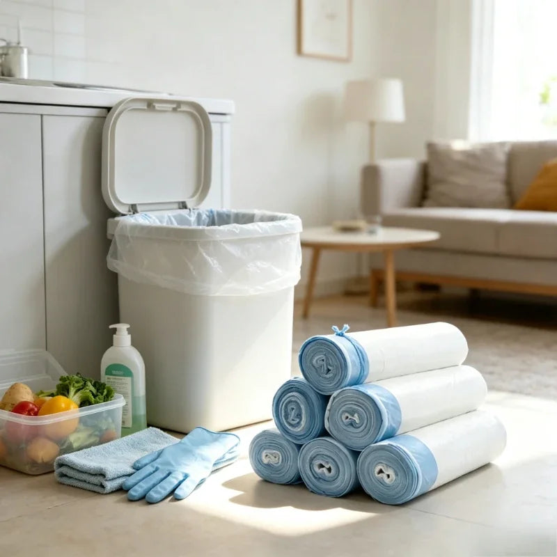 Drawstring Trash Bags Kitchen Waste Disposable Garbage Can Liners Strong Home Office Assorted Sizes Clear