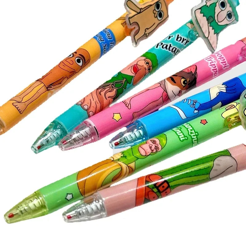 6pcs AI Brainrot Press Pen Set 0.5mm Black Gel Pens Kawaii Stationery Cartoon Anime Derivative Peripherals School Office Supplie