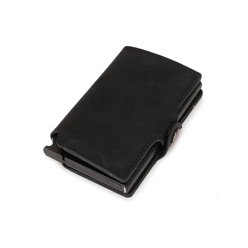 Rfid Credit Card Holder Luxury Split Leather Wallet Men Metal Slim Thin  Minimalist Wallet Bank Cardholder Case Travel Wallet