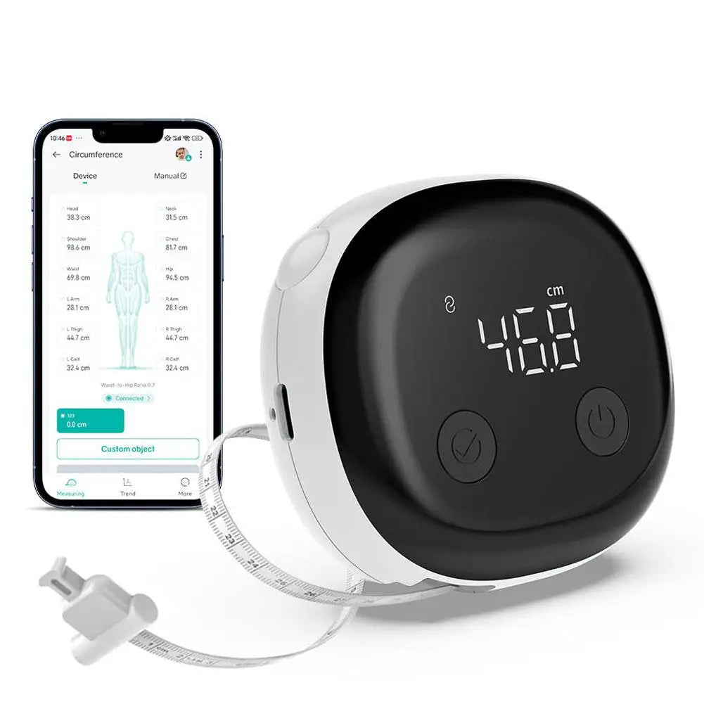 Smart Bluetooth Body Tape Measure Auto Retract Digital Caliper Tracks Waist Hip Chest With Phone App Sync