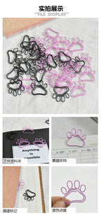 20pcs Cute Cat Claw Paper Clips Creative Pink Black Metal Paperclip Cartoon Bookmark Binder Office Stationery Binding Supplies