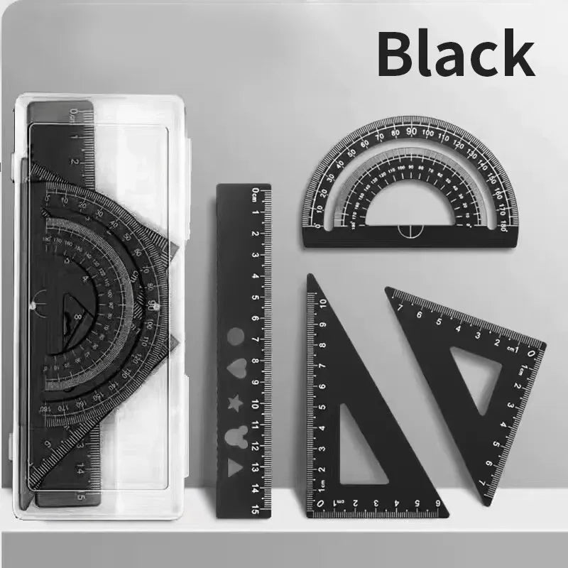 1 Set Triangular Ruler Set with Storage Box Aluminum Geometric Protractor Triangle Engineering Scale Drafting Ruler Kit
