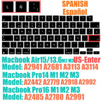 Keyboard Protective Film Silicone for 12-16' MacBook Air/Pro M1 M2 M3 Spanish Keyboard Cover Soft Protection Accessories Black