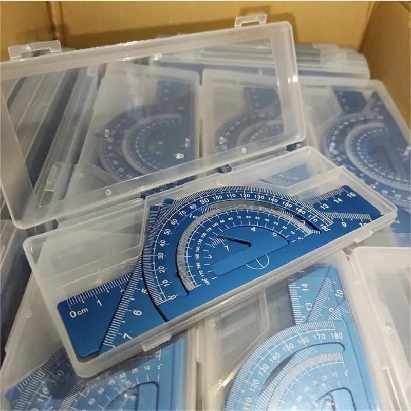 4Pcs/Set Student Math Drafting Tool Aluminum Alloy Straightedge 45° 60° Triangular Ruler Protractor for Office School Supply