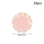 24pcs 7/9inch Pink Daisy Theme Disposable Tableware Flower Plate Napkin Banner Birthday Party Baby Shower Wedding Decor