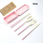 4Pcs Portable Tableware Set Wheat Straw Dinnerware Detachable Cutlery Travel Tableware Picnic Dinnerware Set Camping Cutlery Set