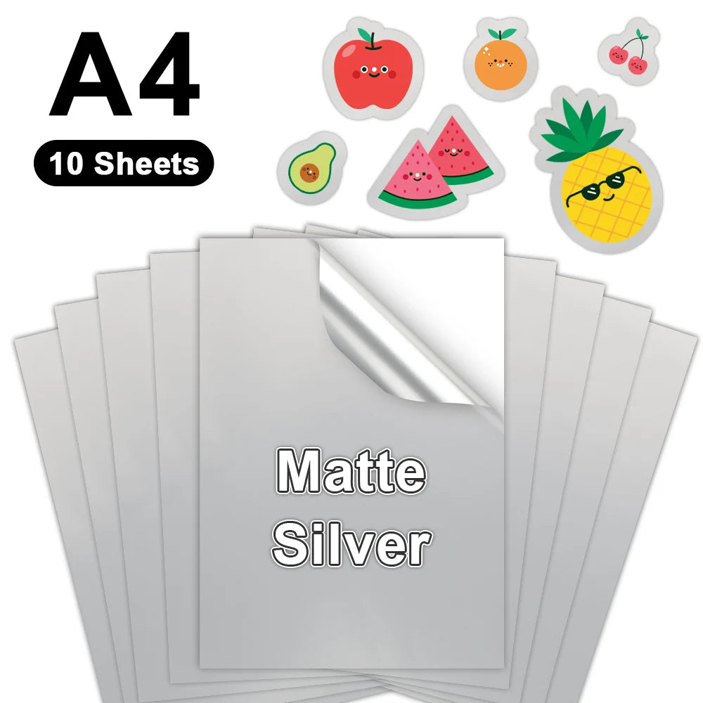 10 Sheets Transparent Printable Vinyl Sticker Paper A4 Glossy White Waterproof Self-Adhesive Copy Paper for All Inkjet Printer