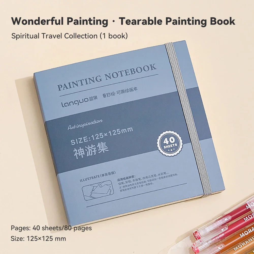 40sheet Tearable Drawing Notebook Sketchbook Handbook 250gsm Paper Mini Book for Watercolor Acrylic Marker Pen Gouache