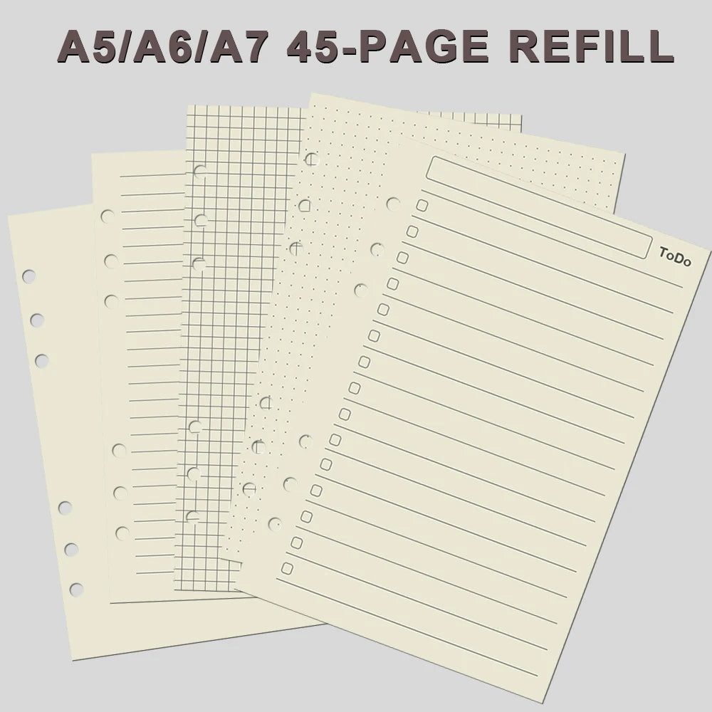 6-Hole A5 A6 A7 Notebook Refill 45 Sheets Lined Blank Dotted Grid Dowling Paper for Binder Journal Planner