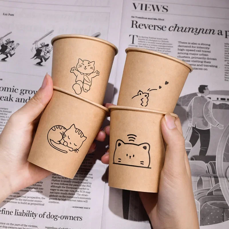 50PCS 250ml Disposable Biodegradable Paper Cup Tasting Cup Coffee Tea Milk Cup Party Supplies Drinking Tool BirthdayTableware
