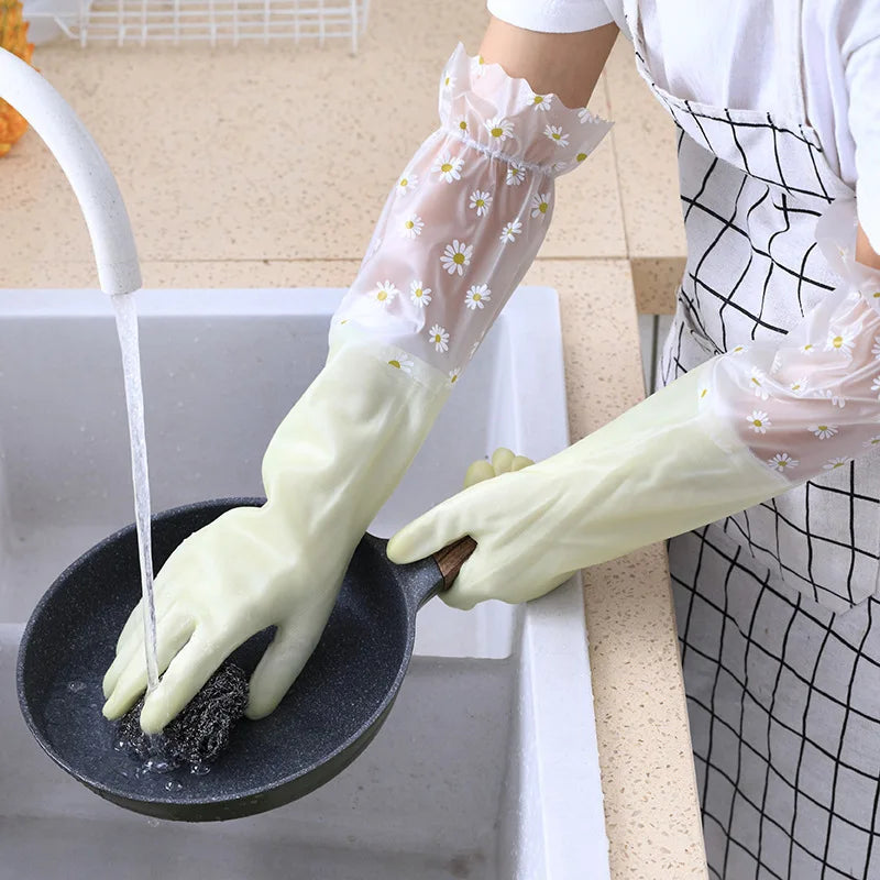 Waterproof Rubber Latex Velvet Gloves, Durable, Cleaning, Washing Clothes, Household, Kitchen, Winter