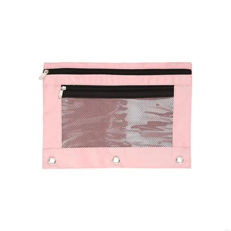 Double Zipper Pen Bag 3 Rings Binders Pencil Case File Bag Pencil Box For Erasers Rulers Markers Storage