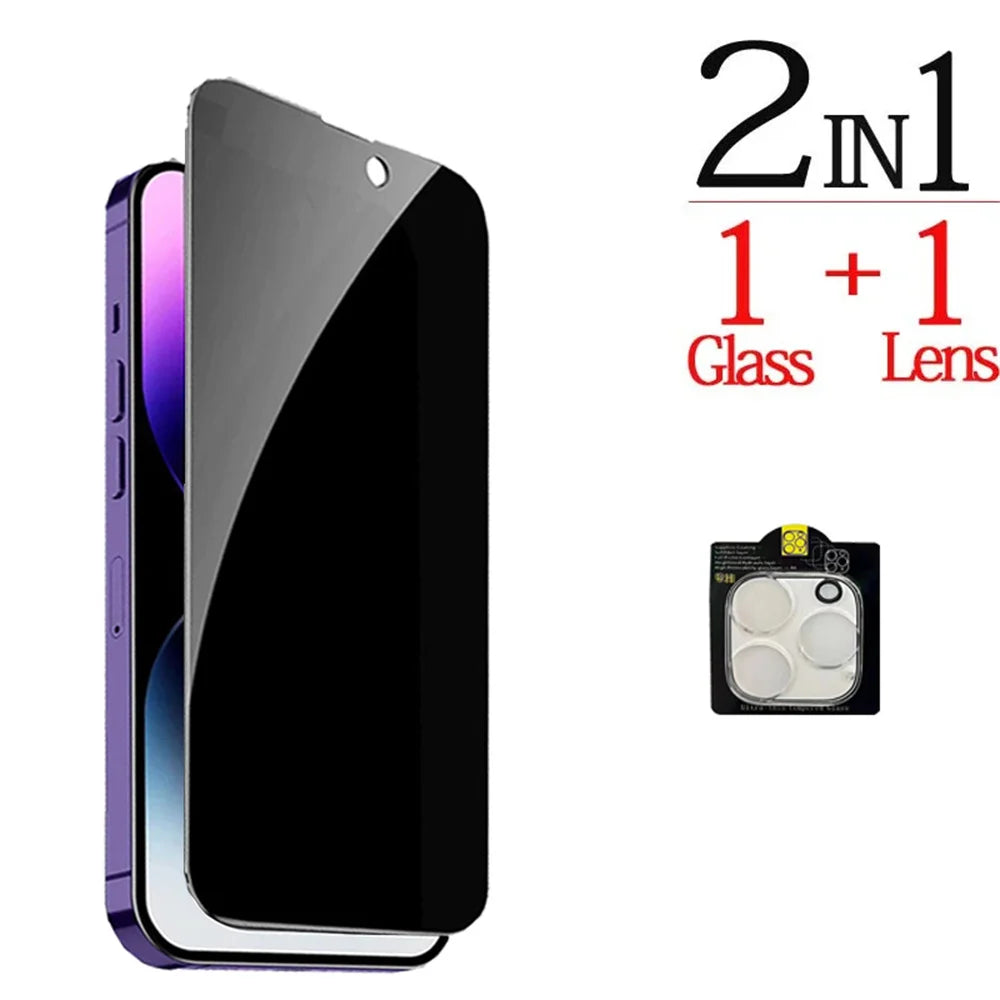 1~4PCS Anti-Spy Glass For iPhone 18 17 16 15 14 13 Pro Max Privacy Screen Protector & Camera Film For iPhone 15 12 11 Pr
