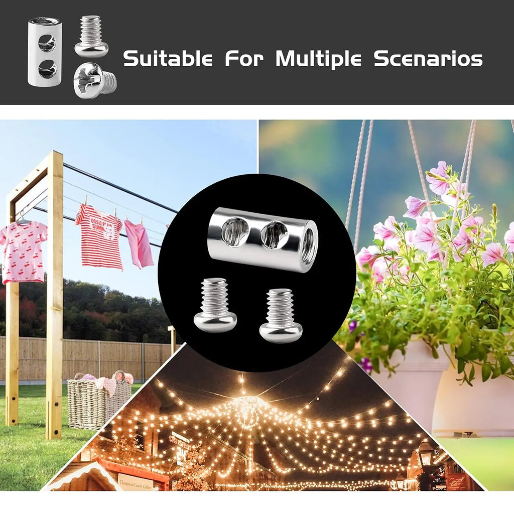 100/10pcs Steel Wire Rope Clamps Double Hole Suspension Cable Clamp Cross Screw Adjustment Telescopic Lock Fastener Copper Clips
