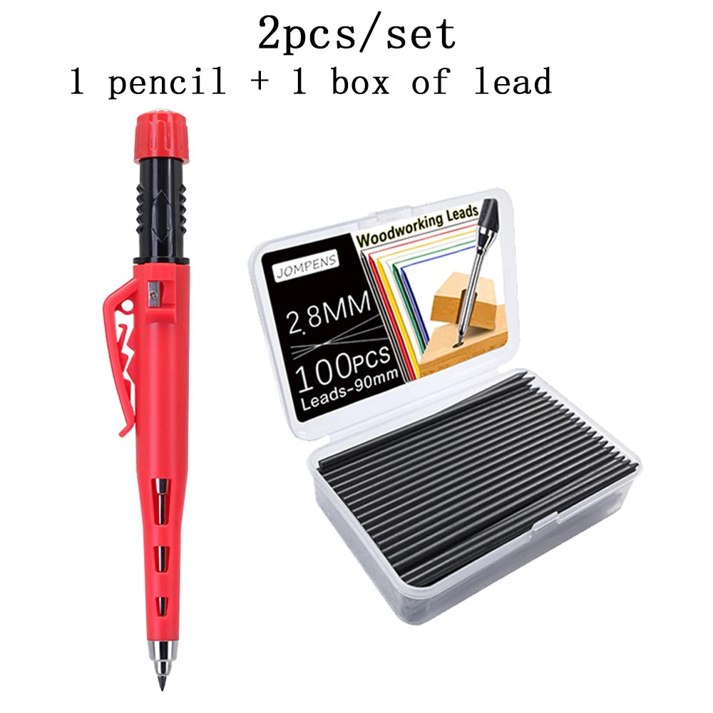 Creative 54mm Long Head Carpenters Mechanical Pencil With 1 Box Lead,2.8mm Deep Hole Woodworking Marking Pencil Drawing Tool
