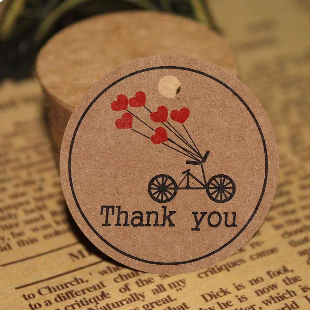 100pcs Thank you With Red Heart Gift Tags Wedding Party Paper Hanging Tags Price Label Handmade Package Hang Tag Cards