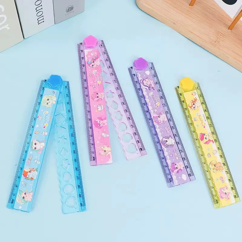 2Pcs Random 30cm Multi functional Foldable Ruler for Student Drawing Pattern Ruler