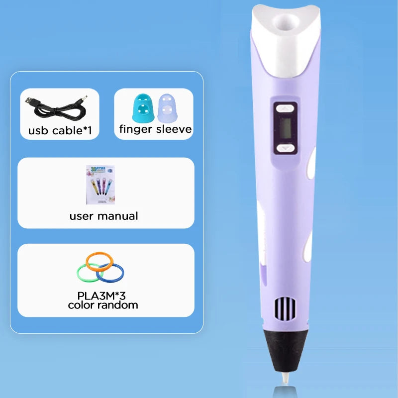 3D Pen With LCD Screen Compatible PLA Filament Toys 3D Drawing Printing Pen for Children DIY Christmas Birthday Gift