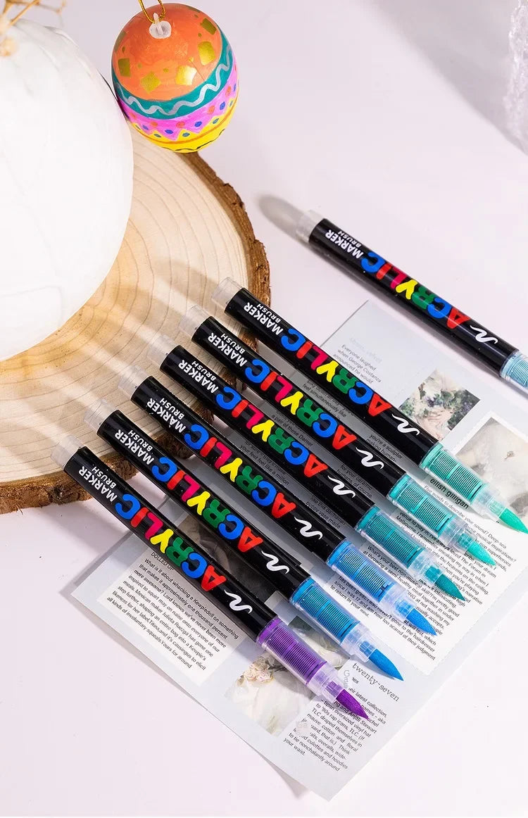GUANGNA 16 Colors Direct-liquid Acrylic Paint Pens Brush Marker Pen for Rock Painting Stone Ceramic DIY Art Supplies Stationery