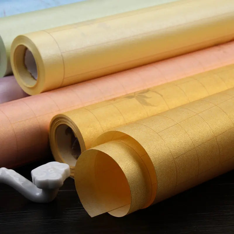 Sumi Art Wax Dye Pearlescent Ink Colorful Half Ripe Rice Paper Xuan Paper Scroll Multicolor Brush Calligraphy Creation Work Roll