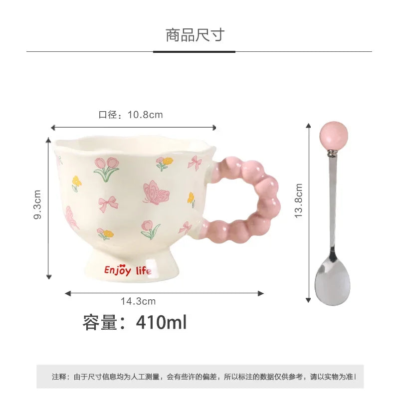 Girls Birthday Gift Souvenir Coffee Cup Mugs Coffee Cups Creative Flower Mug Household Ceramic Cup High Value Water Cup