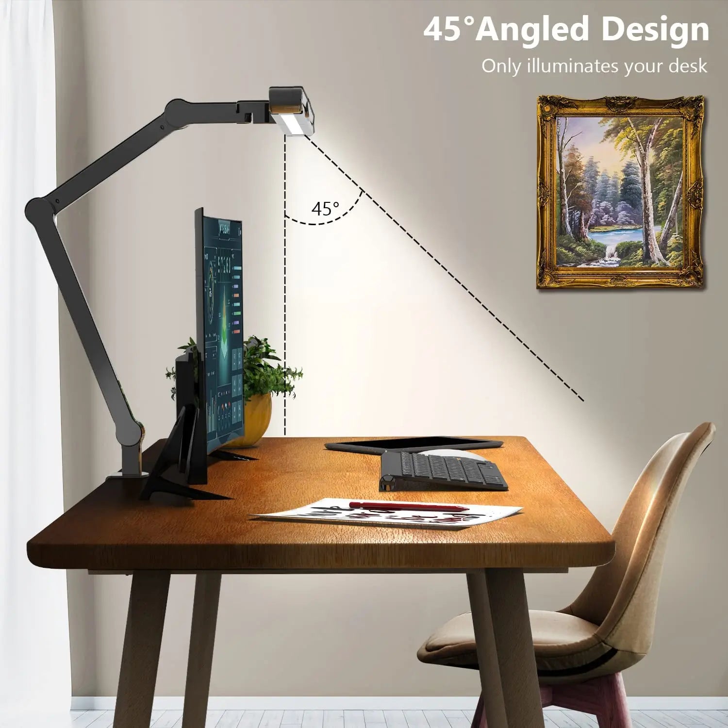 28.2" Large Transformable LED Desk Lamp with Clamp, Architect Ultra Bright 24W Light, Auto Dimming and Sensor Design for Office