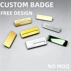 Personalized Name Tags Free Design No MOQ Rectangle Metal Engraved Nameplate Custom Logo Staff Employee ID Name Badge