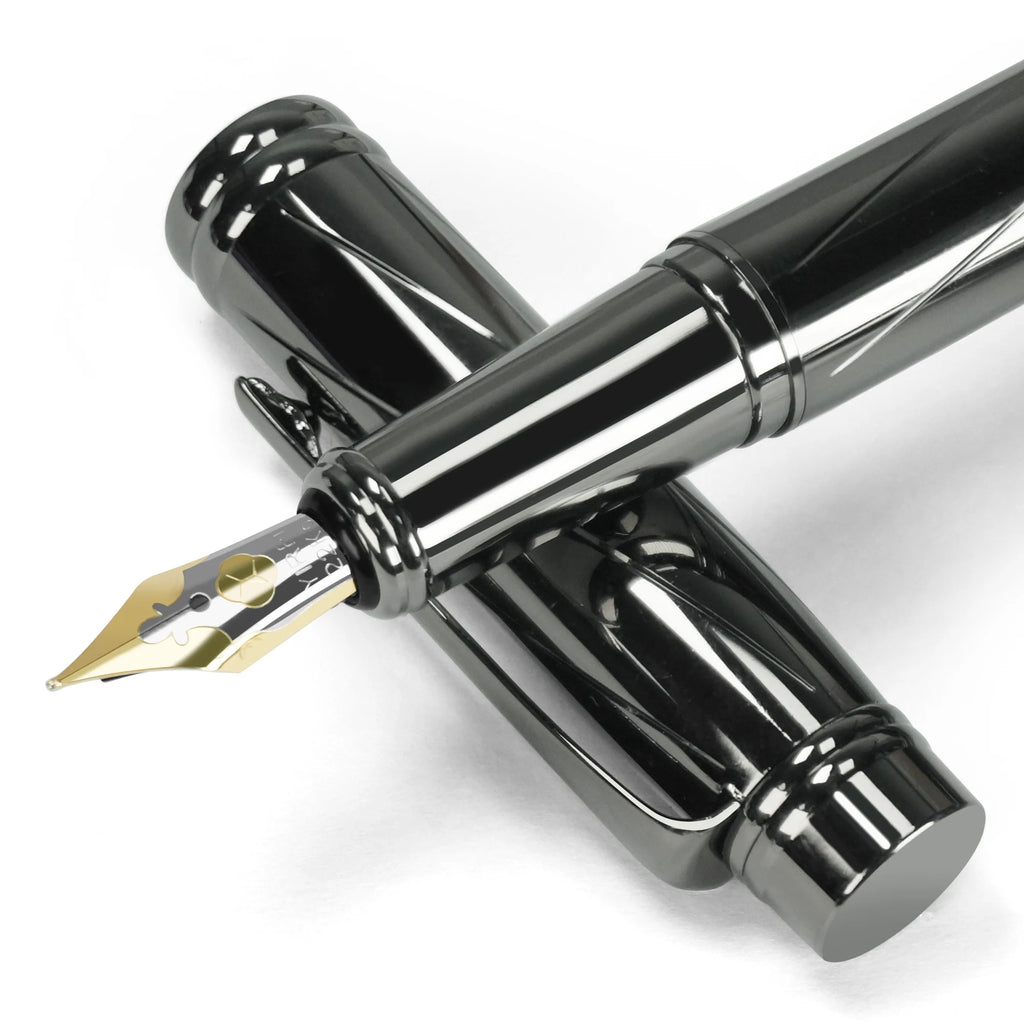 STONEGO 0.38mm Extra Fine Nib Fountain Pen, Black Metal Calligraphy Writing Gift Pen