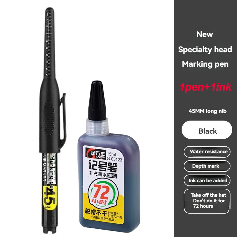 1-12 PCS 45mm Tip Waterproof Long Head Marker Pen Quick-Dry Ink for Woodworking Construction, Deep Hole White Black Red Blue