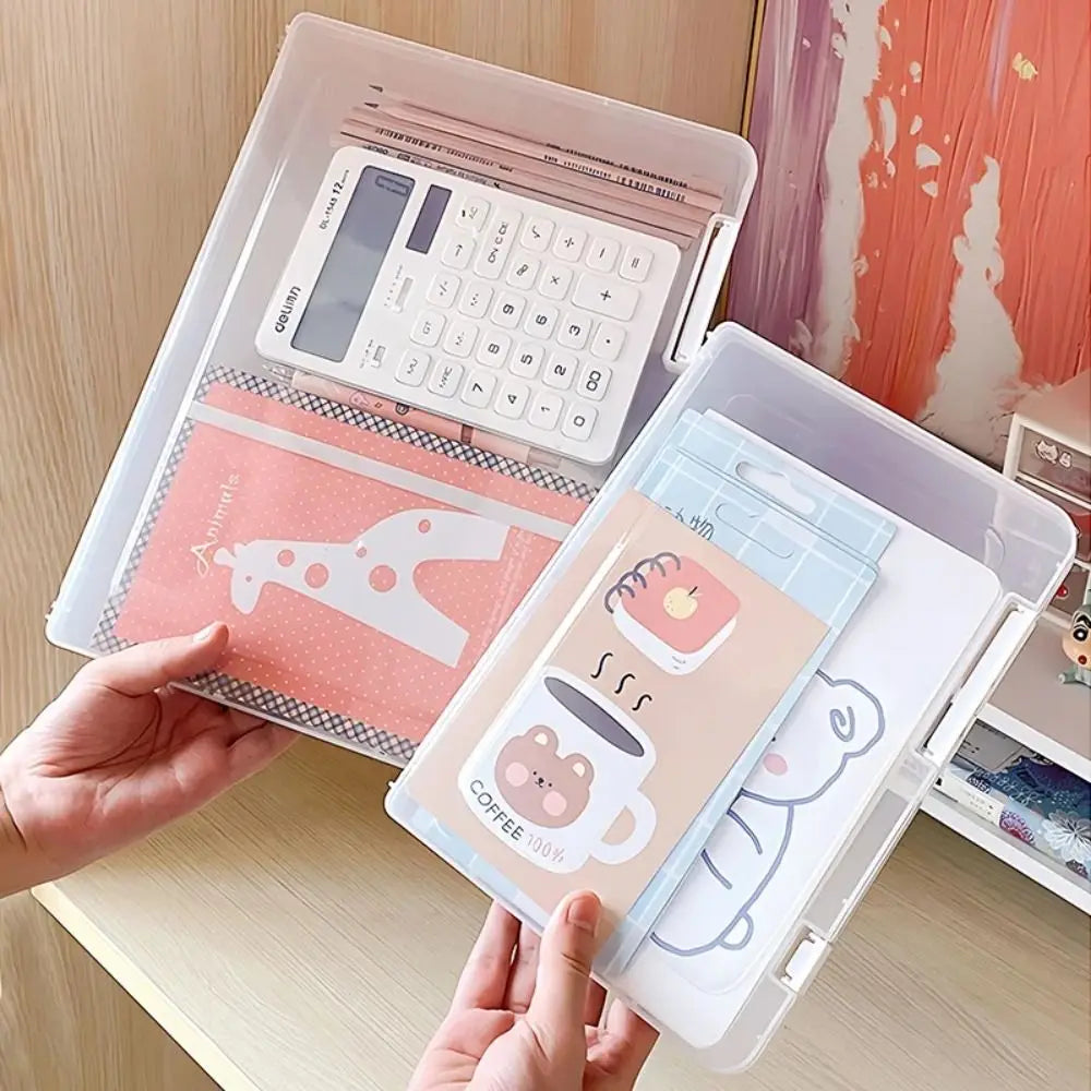 Plastic A4 Transparent Storage Box Portable Visible Document Paper Moisture-proof Clear Puzzle Storage Holder Office