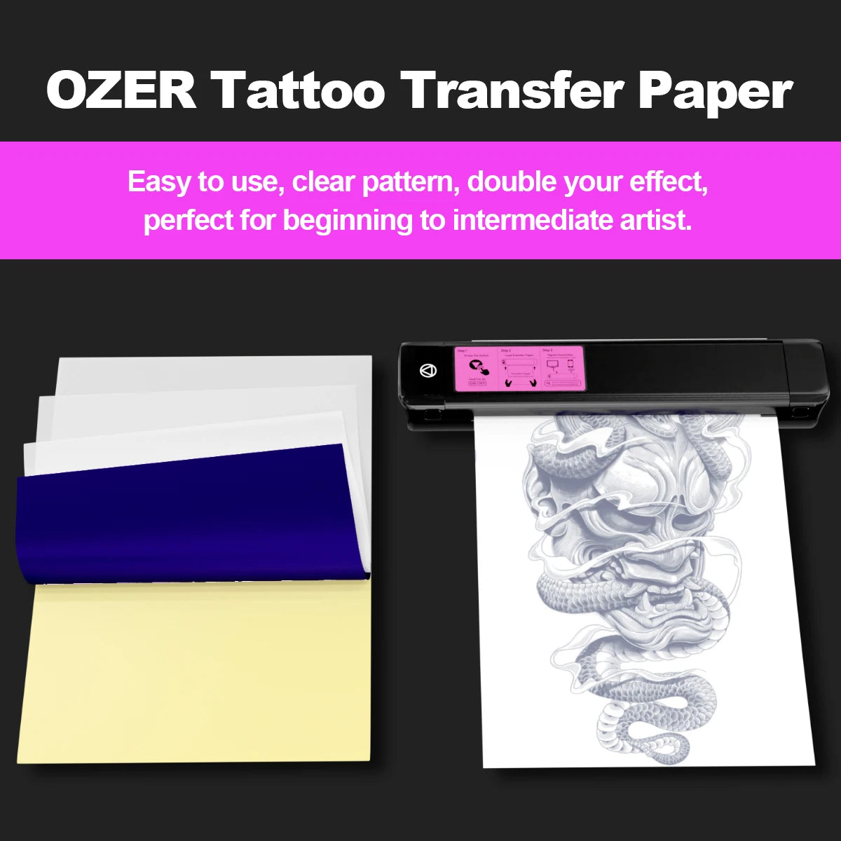 OZER 50 Sheets Tattoo Transfer Paper A4 Size, Thermal Copier Template Paper for Thermal Copier Template Paper for Tattoo Artist