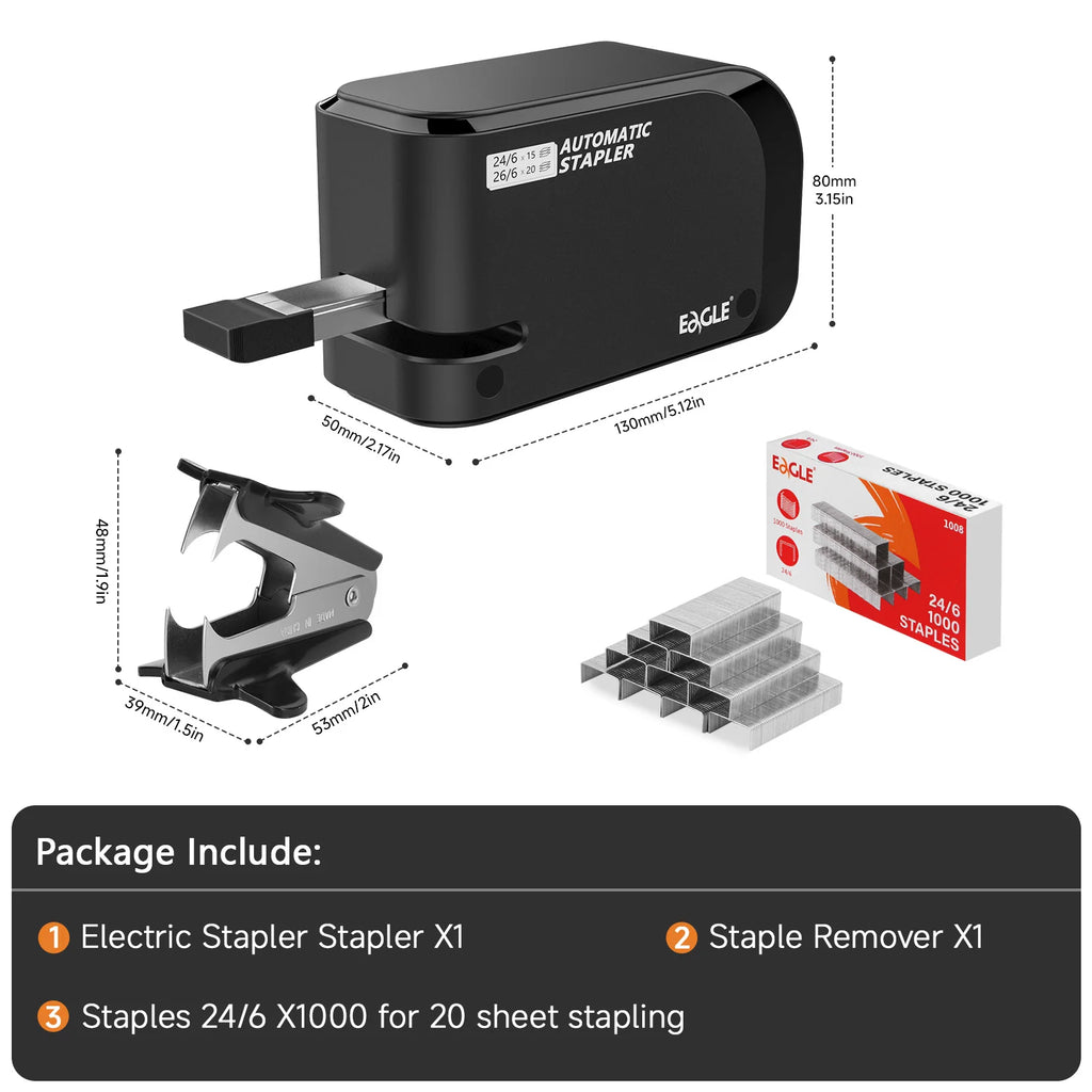 EAGLE Automatic Electric Stapler Set with Staple Remover & 1000 Staples 20-Sheet Capacity Desktop Stapler for Office School Use