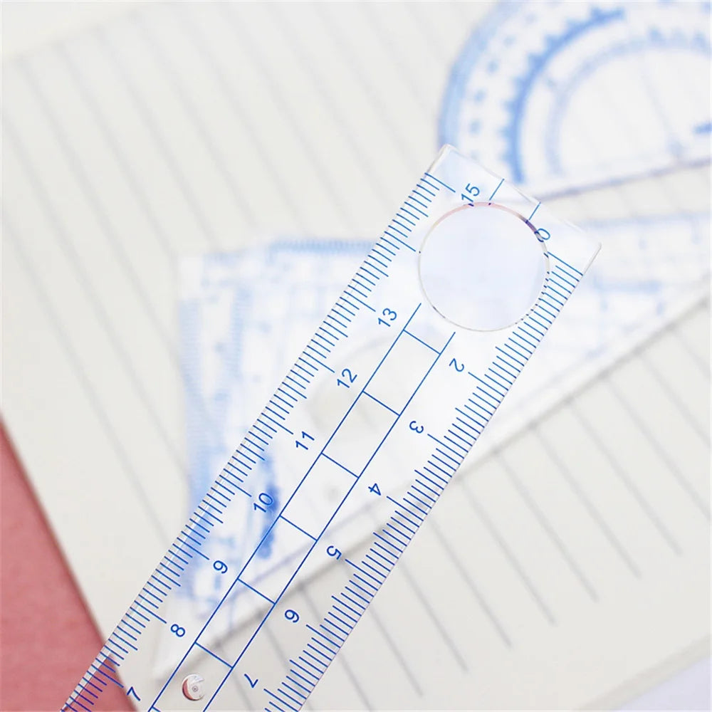 4-Piece Essential Geometry Set-Accurate Protractor, Straightedge Ruler, Triangle Ruler, and Perfect for Students and Architects