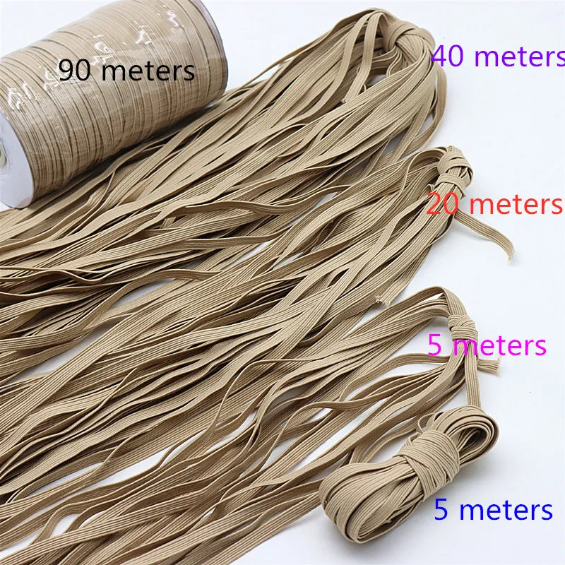5m 10m 20m 40m 90m Elastic Elastic Band 6mm Color Sewing Household Rubber Band Elastic Band Garment Sewing Accessories
