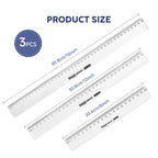3Pcs Transparent Ruler Set 20/30/40cm, Thin & Strong Shatterproof, for Engineering Drawing, Office, School, Measurement Tools