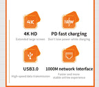 Basix USB C HUB 4K 30Hz Type C to HD-MI DP VGA Gigabit Ethernet USB 3.0 PD 100W Adapter For Macbook Air Pro M2 M1 PC Accessories