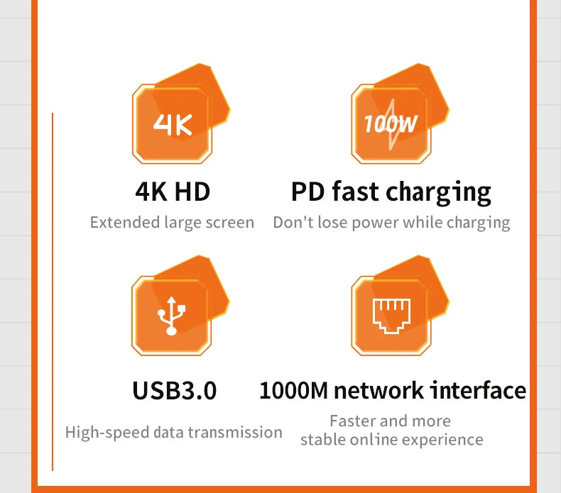 Basix USB C HUB 4K 30Hz Type C to HD-MI DP VGA Gigabit Ethernet USB 3.0 PD 100W Adapter For Macbook Air Pro M2 M1 PC Accessories