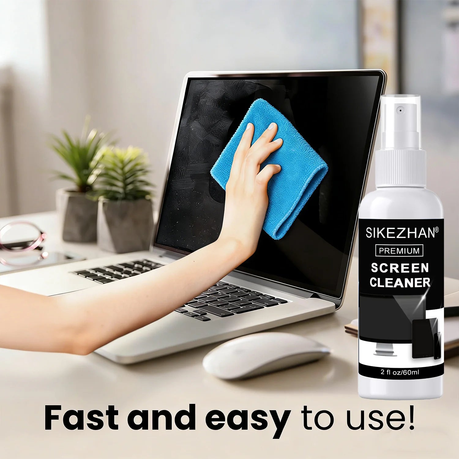 Streak-Free Screen Cleaner Spray Kit & Microfiber Cloth for Smart TV LCD LED OLED Monitor Laptop Tablet IPad Car Cleaning 60ml