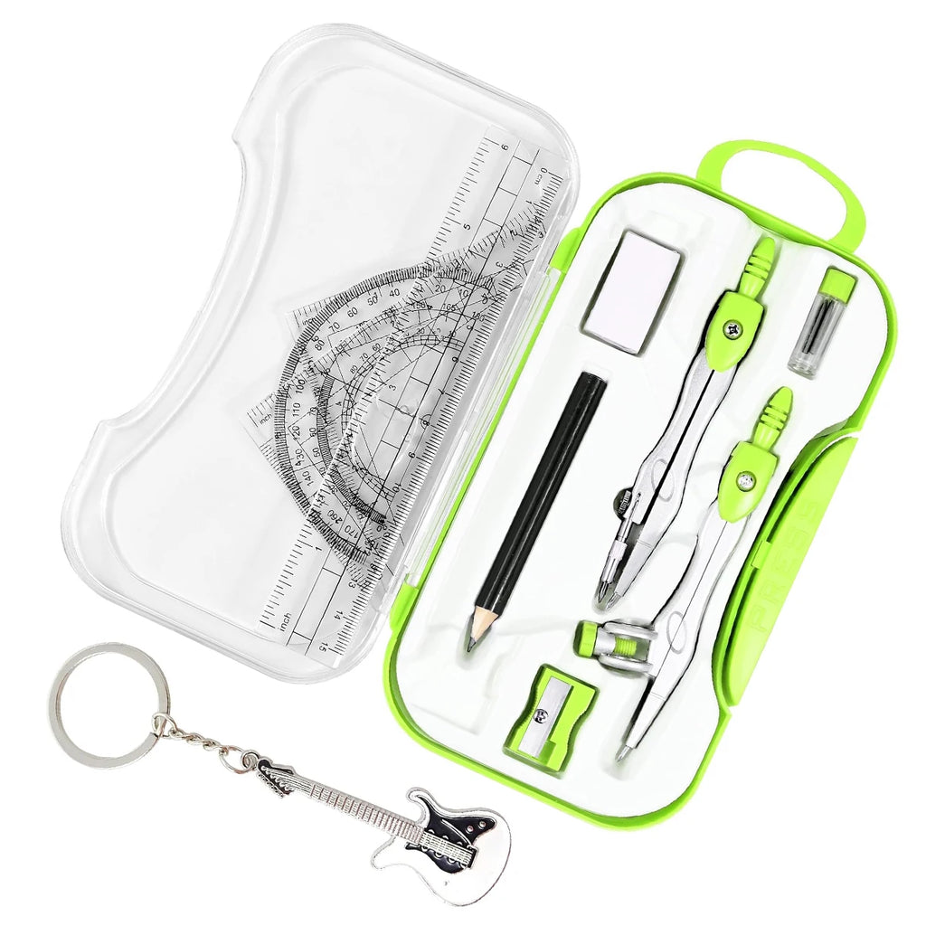 1 Set Math Geometry Kit Protractor Compass Set Triangle Ruler  11 Pcs Student Supplies,Green