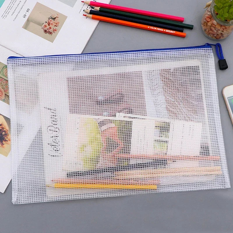 3/5PCS Stationery Storage Bag Folder File Mesh Zipper Pouch A3 A4 A5 A6 Document Bag Zip File Folders School Office Supplies