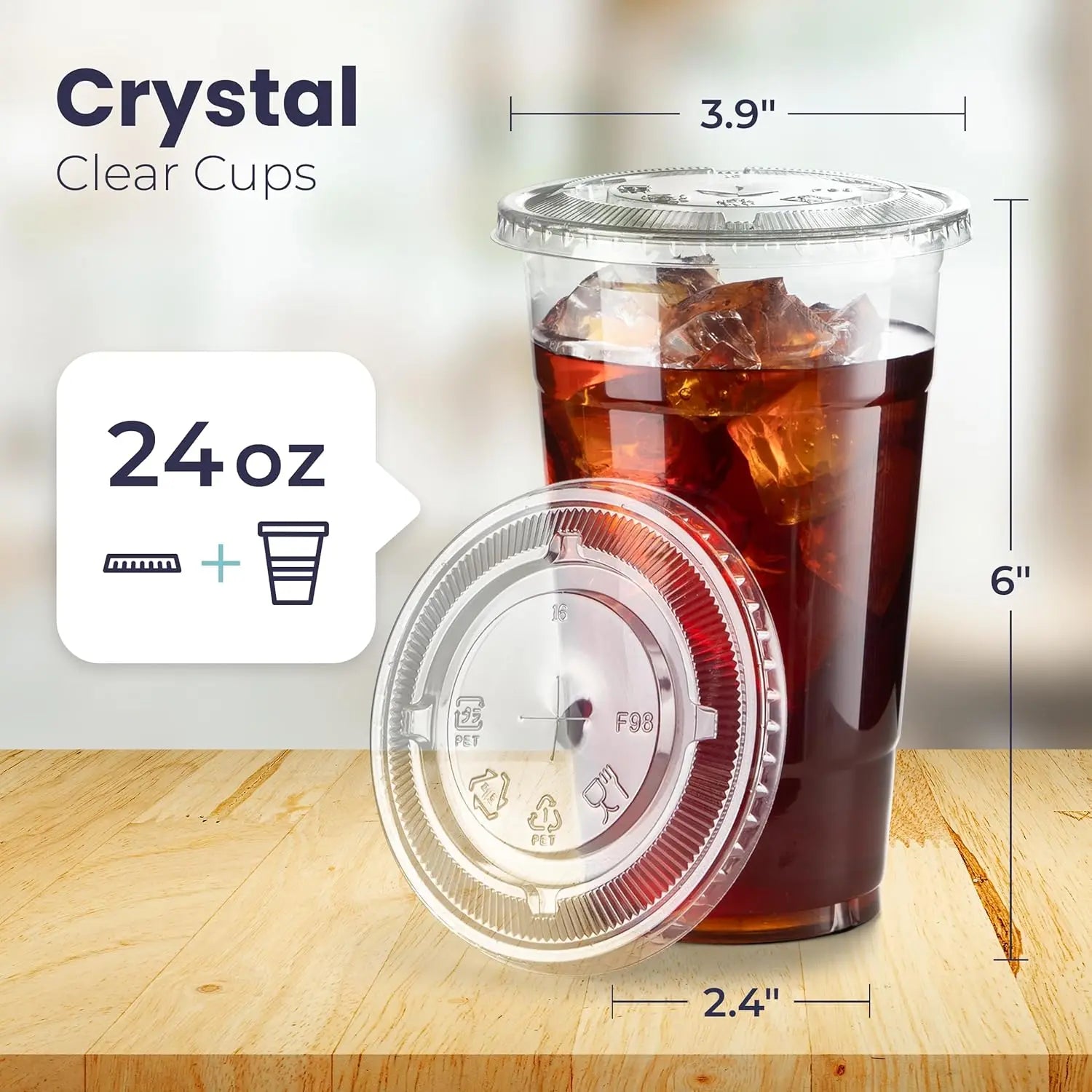 20 Clear Plastic Fruit Cups with Flat Lids PET Disposable Parfait Crystal Cups Suitable for Ice Coffee Juice and Beer Tumblers