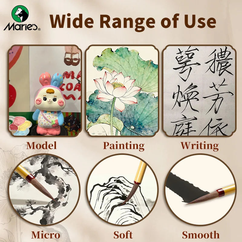 Marie's 3 Pack Detail Watercolor Paint Brush Set,Fine Line Brush for Calligraphy,Chinese Painting