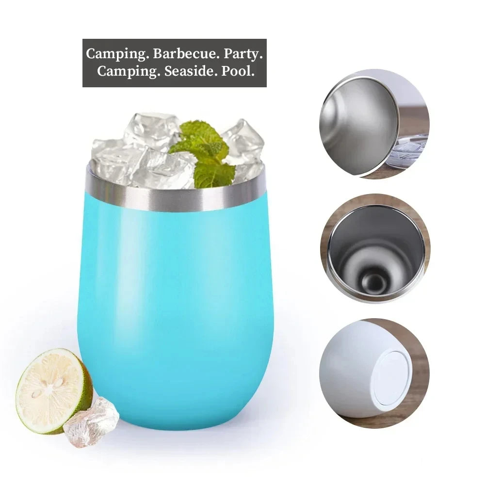 360ml Stainless Steel Eggshell Wine Tumbler Double Wall Vacuum Insulated Cup for Coffee Tea Office Home Travel