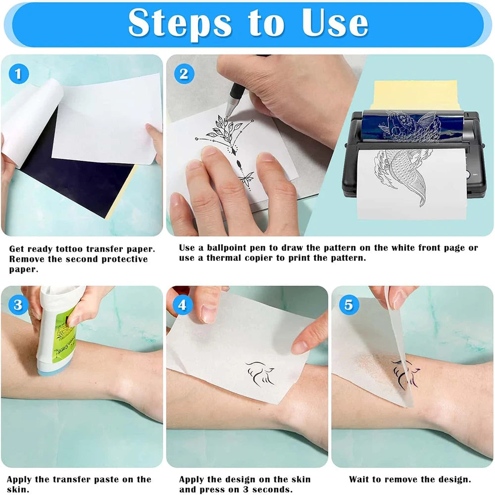 200-5PCS Tattoo Transfer Paper A4 Size Carbon Thermal Stencil Papers Tattoo Tracing Copier Paper for Printer Tattoo Accessories