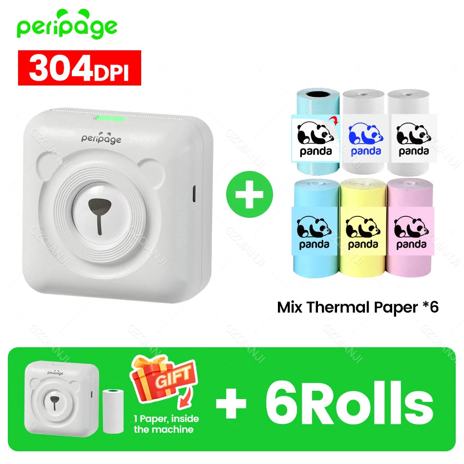 9 Colors Peripage A6 304DPI Mini Photo Printer Notes Sticker Label Printing Machine Bluetooth Portable Wireless Printer Marker