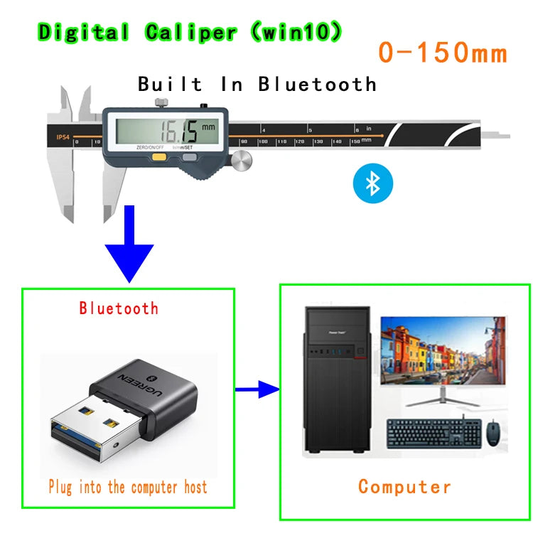 Built-in Bluetooth Digital Caliper for Wireless Transmission Electronic Caliper for Measuring Outer Diameter Inner Diameter 150m