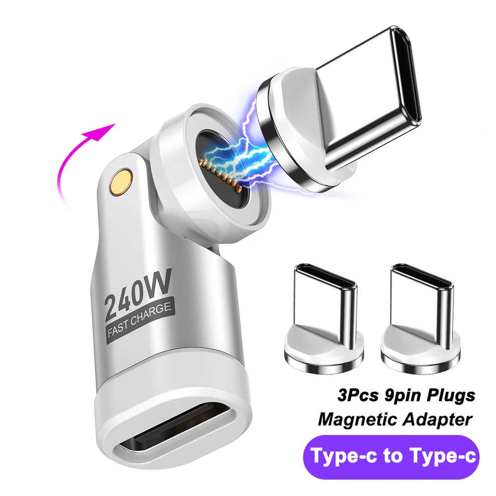 AUFU 3Pcs 9Pin Magnetic Type C Adapter 240W Fast Charging USB C To Type C Adapter OTG Connector For Samsung Xiaomi Lenovo Laptop