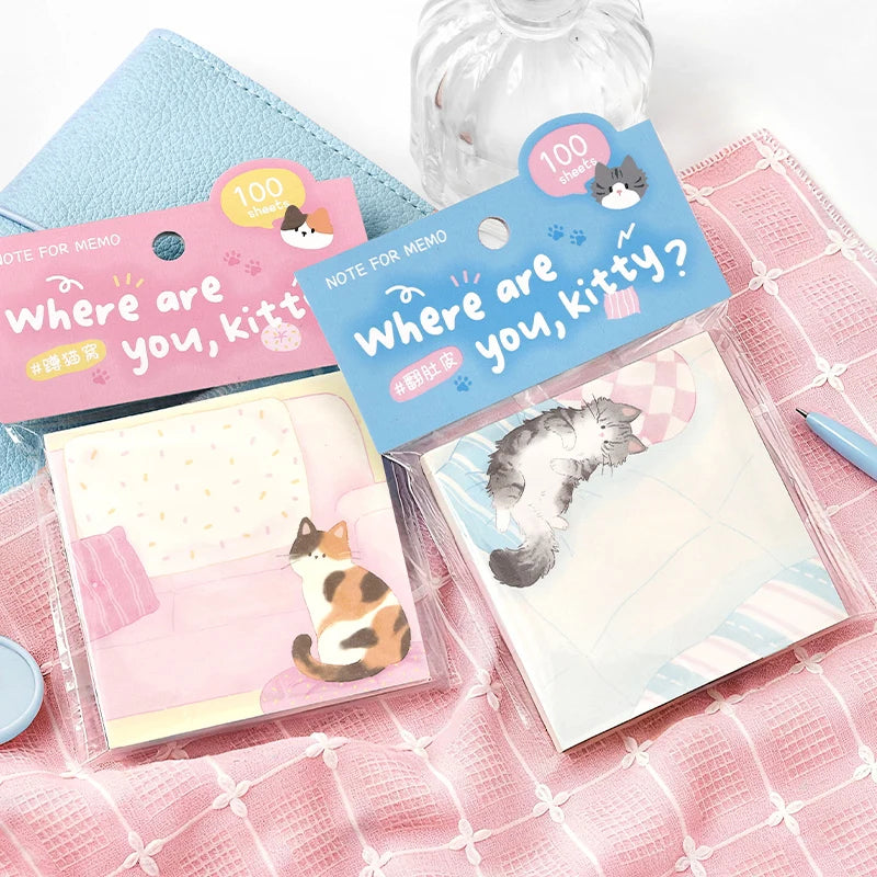 100sheets Cute Cat Memo Notes Creative Collage DIY Scrapbooking Aesthetic Material Paper School Office Supplies